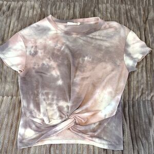 Lush Pink and Gray Tie-Dye Knot Front Tee